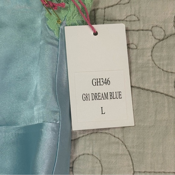 NEW Pearl Lace Two Tone Silk Cami Sz L Dream Blue Green Lace - Picture 2 of 6